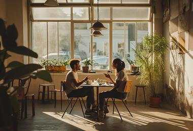 Sunlit Café Conversation (1)