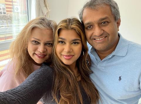 Image: Preethy with her daughter, Rhema, and husband Rakesh