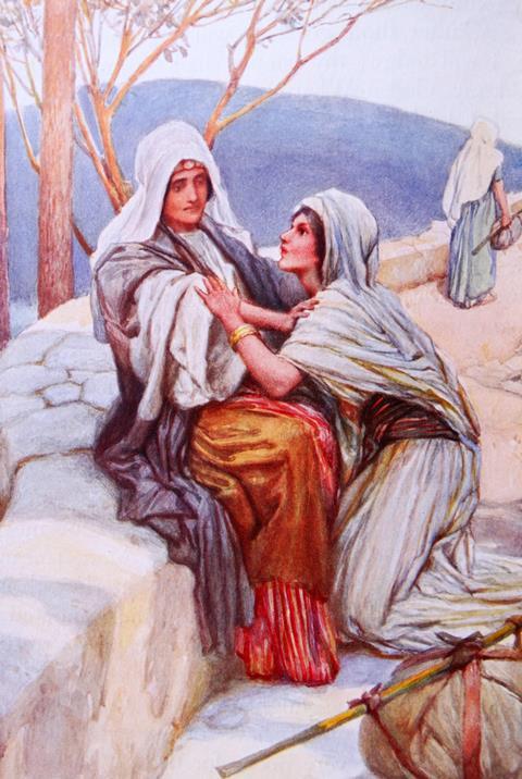 Ruth and Naomi leaving Bethlehem and relocating to Moab due to a famine