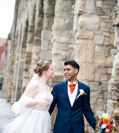 Ajay & Emma on their wedding day (© Rebecca Frost Photography)